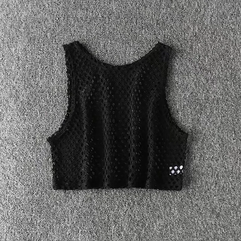 Sexy Black/Red Hollow Out Crop Top 2024 Mesh T-shirt Female Loose Fashion Summer Basic Tops For Women Fishnet Shirt