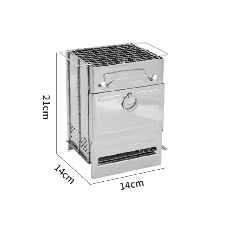 2026 New Wood Stove Portable Foldable Stainless Steel Camping Stove With Mini Charcoal Grill Lightweight Barbecue Grill