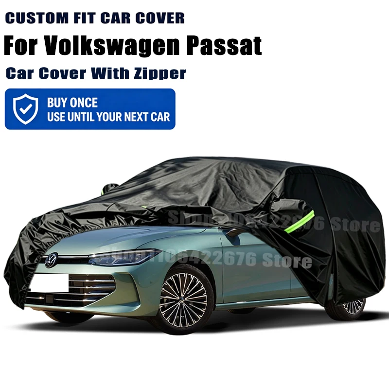 For Volkswagen Passat Outdoor Full Car Cover With Zipper Snow Cover Sunshade Waterproof Dustproof Exterior Protection