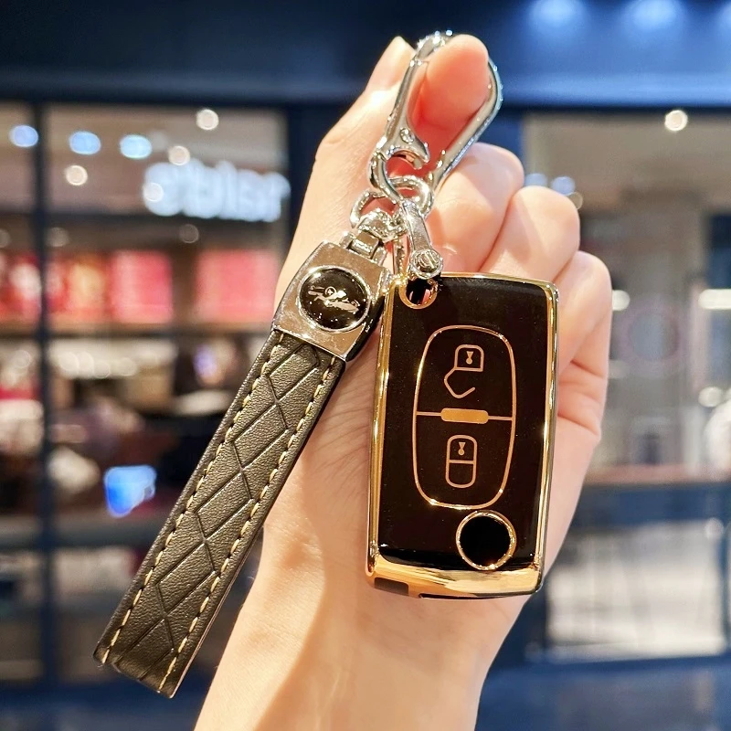 Soft Full Protection Key Case Cover with Lanyard for Peugeot 207 307 308 407 408 3008 5008 Citroen C2 C3 C4 C5 C6 C8 – 2 Buttons