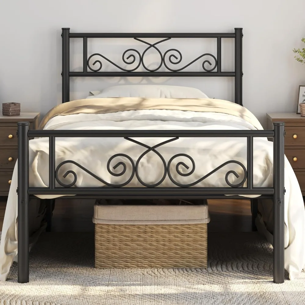 Quadro da cama com cabeceira e Footboard, plataforma do metal, XL gêmeo, nenhuma caixa, conjunto necessário, fácil da mola