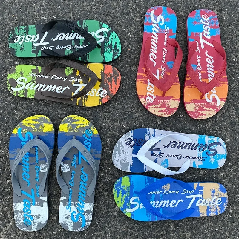 New Graffiti Flip Flops for Men in Summer Fashionable Outerwear for MenPersonalized Anti Slip Slippers for  Beach PVC Mens Shoes