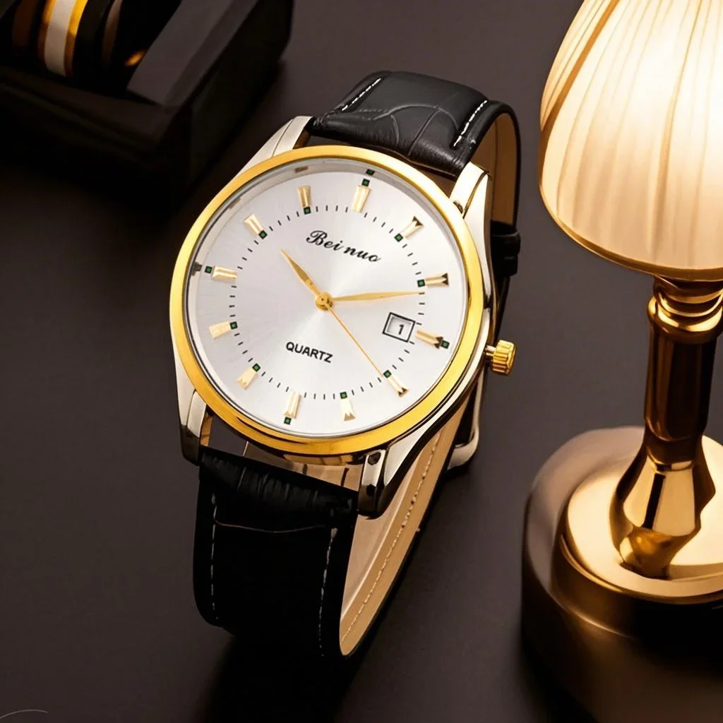 Classic Men's Quartz Watch with Calendar Fashion Metal Dial Leather Strap Man Watch Casual Business Male Clock Montre Homme
