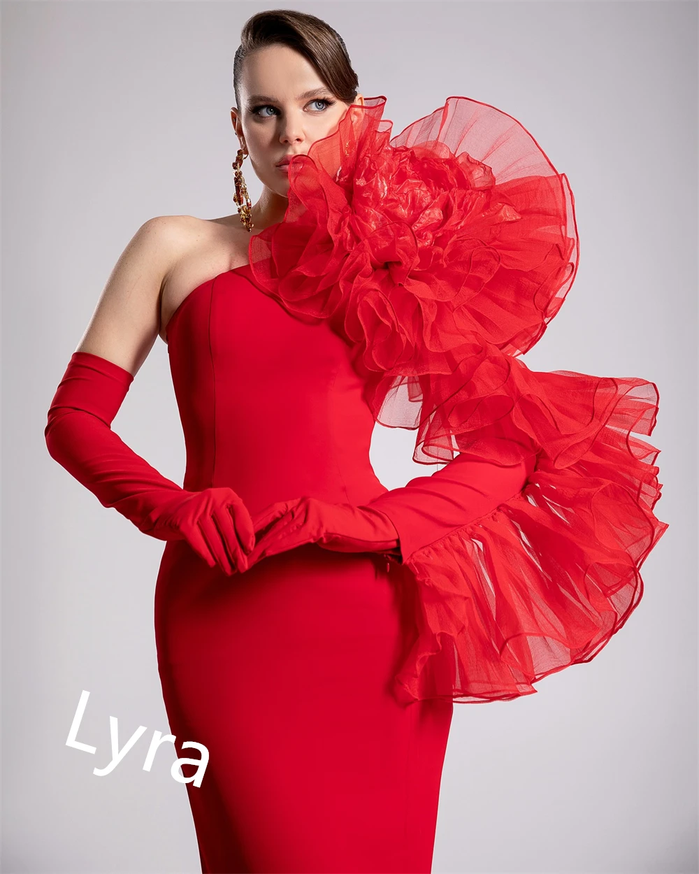 Maßgeschneidertes luxuriöses rotes Jersey-Abendkleid mit einer Schulter, Meerjungfrau, Promi-Kleider, exquisite Kleider für besondere Anlässe, zart