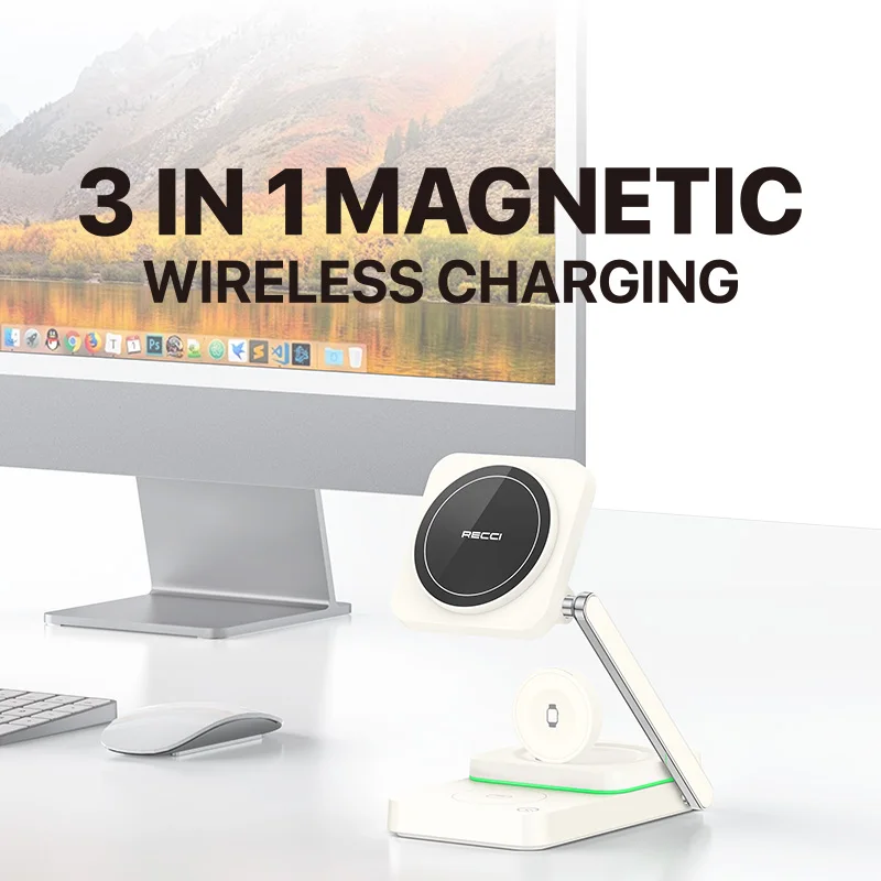 3 in 1 Wireless Charger Foldable Magnetic Charging Station Fast Travel Wireless Charger for Multiple Devices,iWatch, Airpods