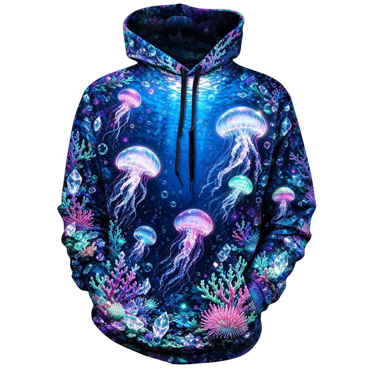 Men's Hoodie Glowing Mushroom Forest Crystal Print Breathable Soft Pullover Sweatshirt for Fantasy Party Daily Wear