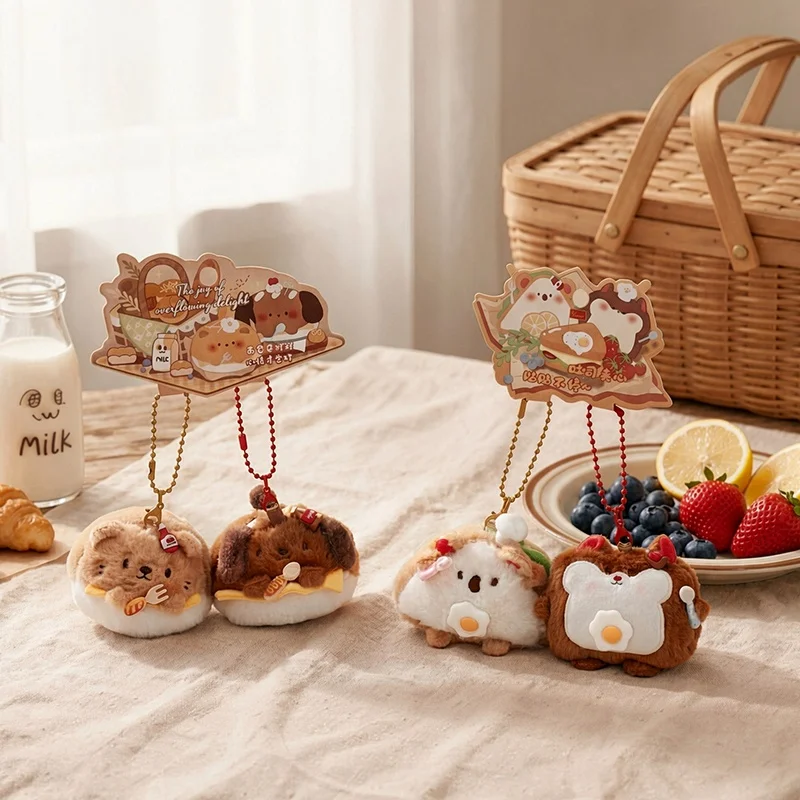 Kawaii Magnetic Food Plush Keychains Burger Takoyaki Toast Shrimp Tempura Soft Stuffed Toy Bag Pendant Fun Accessories