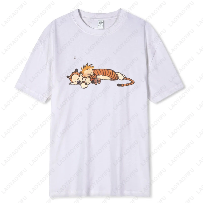 Vintage 90s Calvin Hobbes Tshirt Comic Strip Kawaii Friend Clothes Men Women Simple Casual Fashion Tees High Quality Cotton Tops