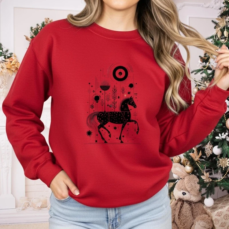 

Рубашка со знаком зодиака с геометрическим рисунком и длинными рукавами Year of the Horse 2026, повседневная модная мягкая удобная осенне-зимняя термотолстовка с капюшоном, топы