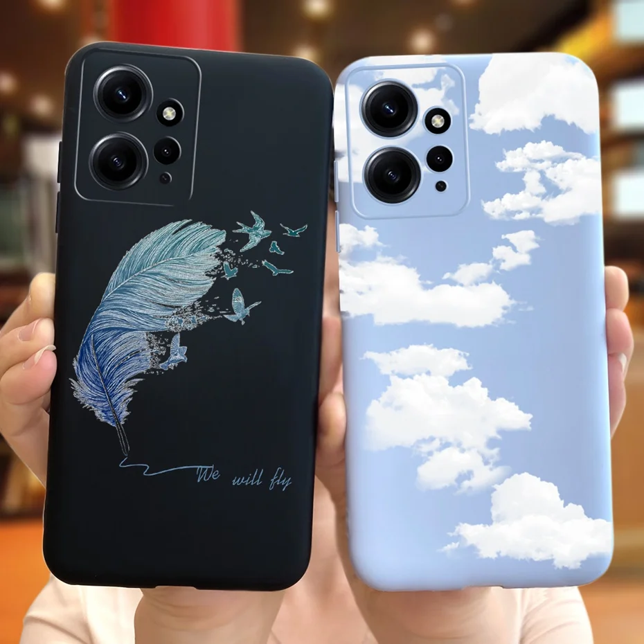 For Xiaomi Redmi Note 12 4G Global Phone Case Fashion Feather Cloud Painted Cover For Redmi Note 12 Pro Note12 Soft Silicon Case