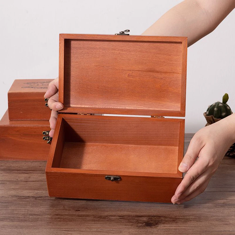 

With Lock Storage Box Office 1pc Vintage Wood Color Wooden Flip Gorgeous Style Handmade Jewelry Sundries Retro