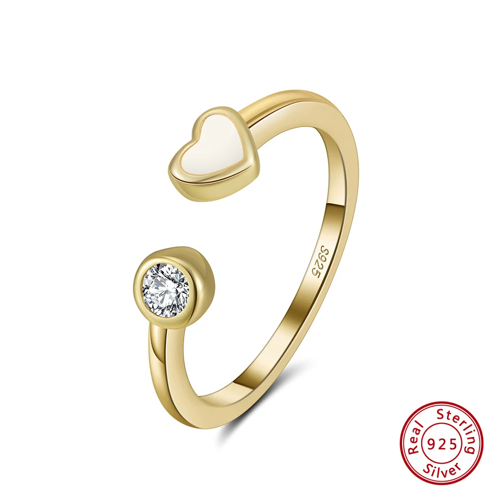 

KISS MANDY Simple Heart Open Ring 925 Silver Cute Dainty CZ Finger Open Ring Women Romantic Birthday Gift Fashion Jewelry SR339