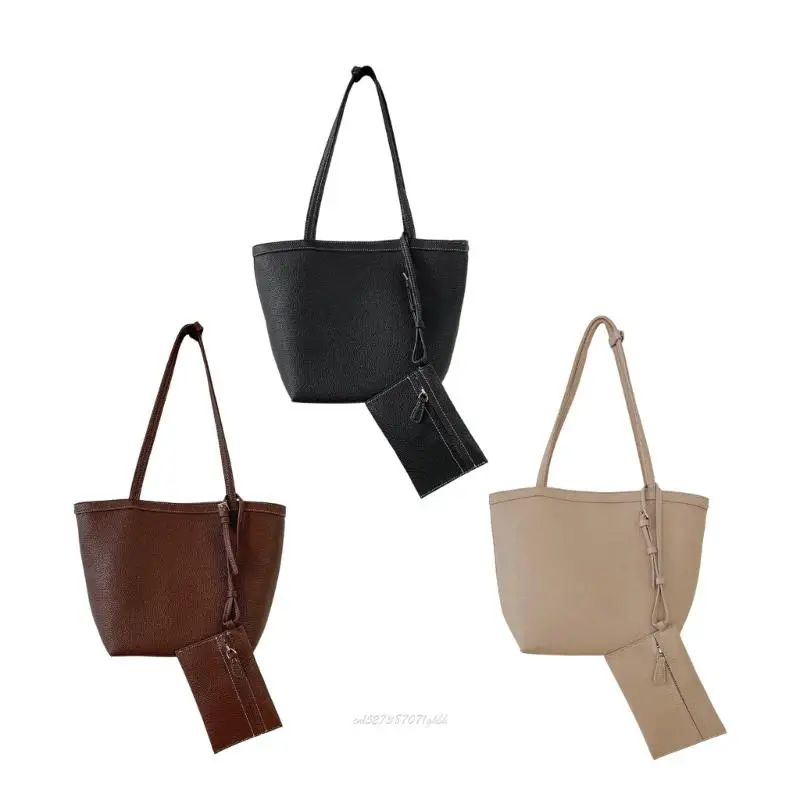 X5XA Women’s Shoulder Bag Trendy Leather Toted Bag with Detachable Mini Purses Fashion Purses and Handbags Underarm Bags