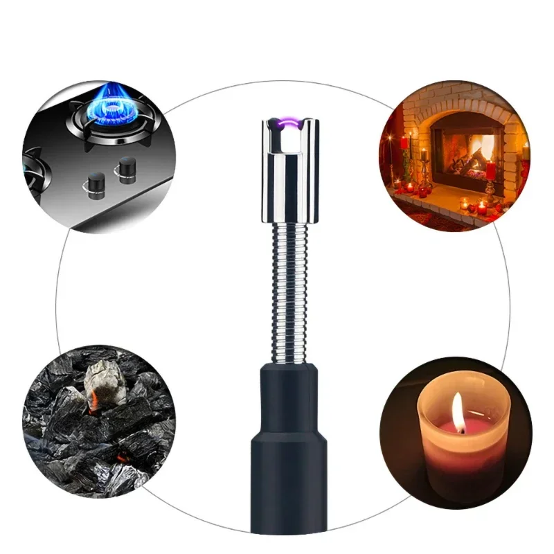 New 70cm Long Adjustable USB Charging Windproof Lighter Plasma Pulse Strong Arc Rechargeable Kitchen Barbecue Candle Accessory