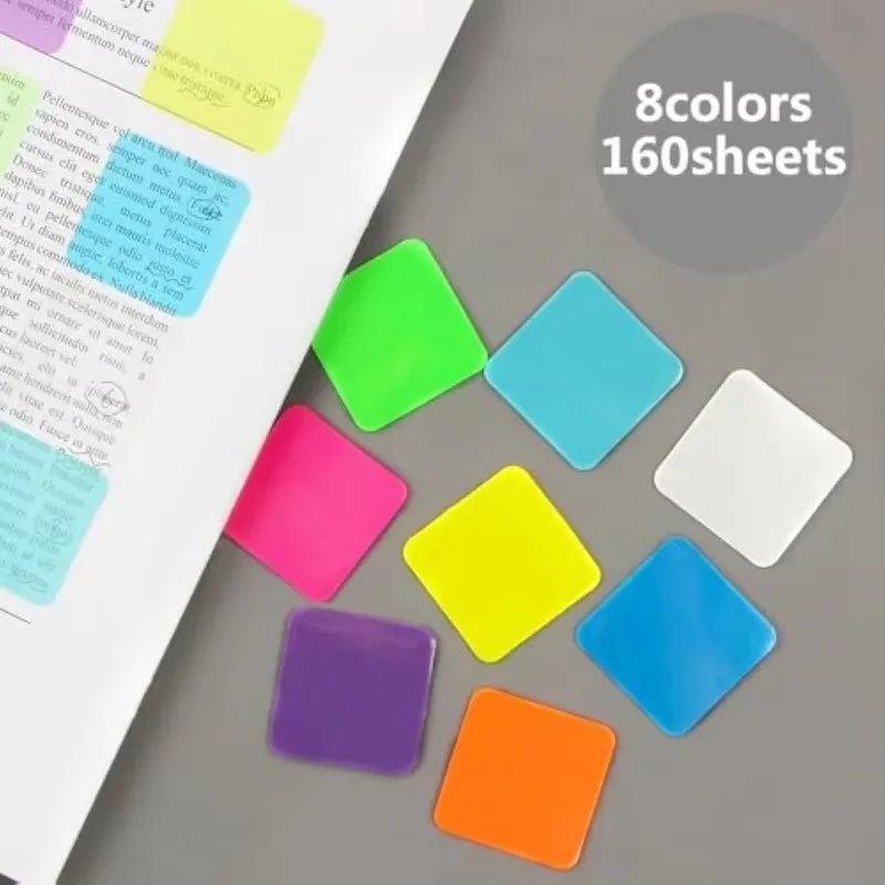 1-8bag 8 Colors 160 Sheets Semi-Transparent Sticky ,Clear Removable Self-Stick Notes for and Note-Taking,Aesthetic Index Labels