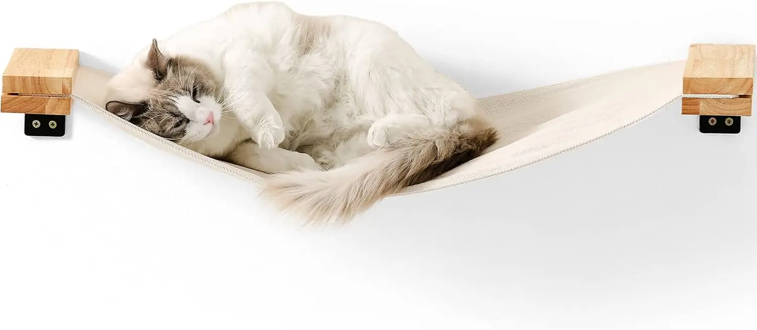 

34x13 inch Cat Hammock Shelf, Rubberwood Wall Perch, Easy DIY Installation