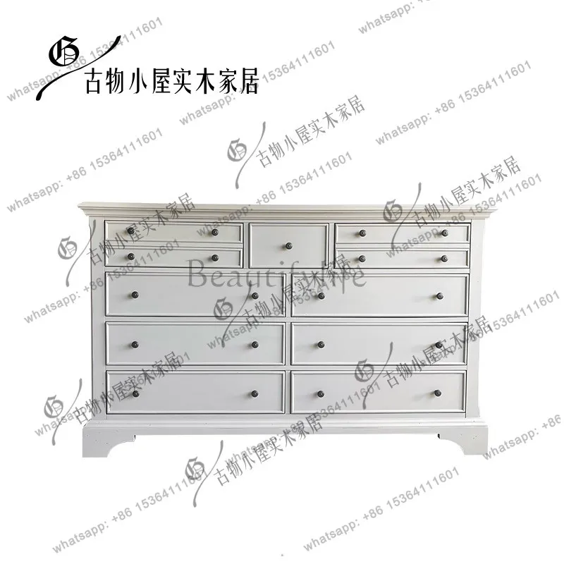 

Retro white solid wood chest/master bedroom living room chest of drawers/customizable