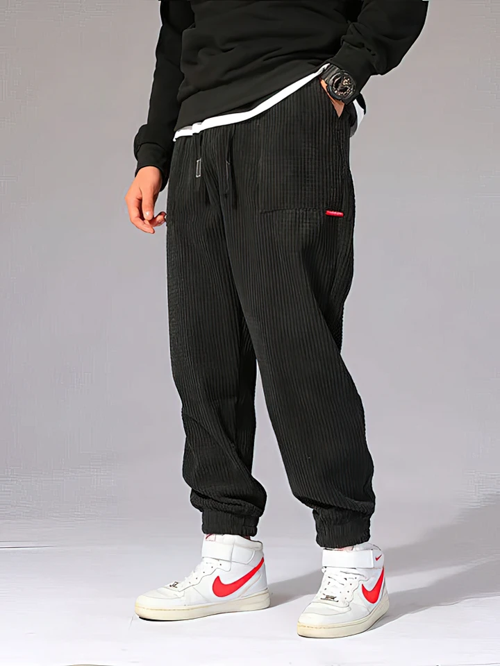 Autumn Winter Warm Motorcycle Jogger Corduroy Pants Men Tech Fleece Sweatpants Casual Harem Pants Male Sport Thermal Trousers, image 3