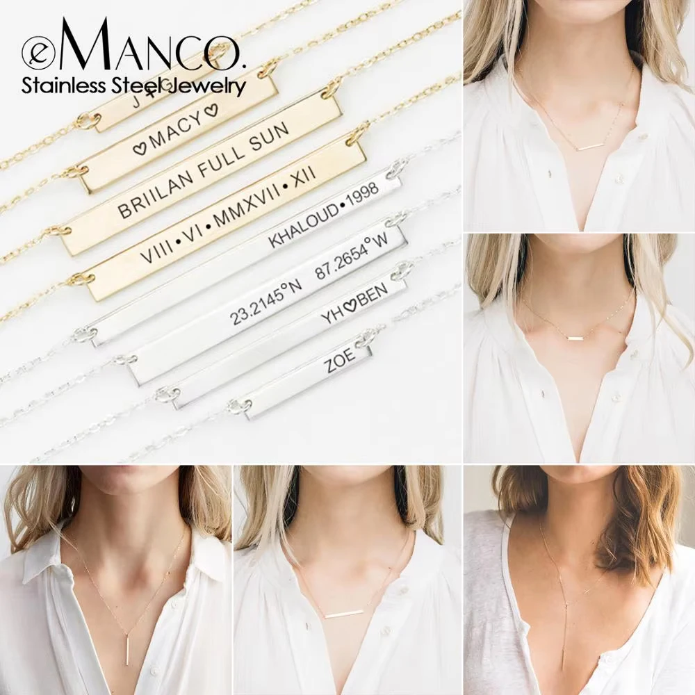 eManco Name Monogram Necklace Stainless Steel Gold-Plated Collar Chain Pendant Women's Jewelry Gift