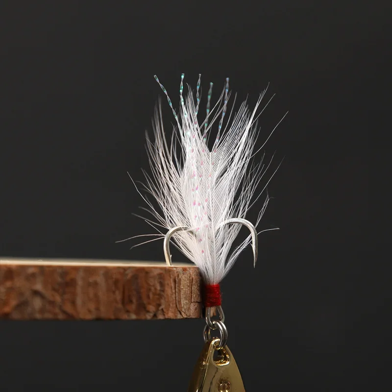 1pcs 5g-20gMetal Spinner Spoon Feather Hooks Artificial Sequins with 2 Treble Hook Saltwater Freshwat Bass & Trout Fishing Lures view 5