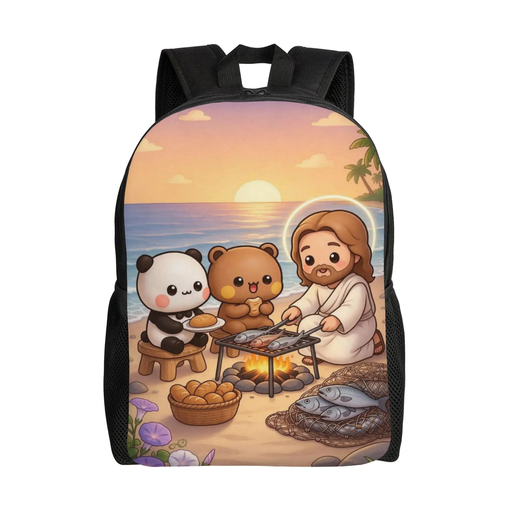 Cute Bear Bubu Dudu Jesus Backpack for Men Women Teenage High School Work Daypack  Laptop Computer Shoulder Bag with Pocket
