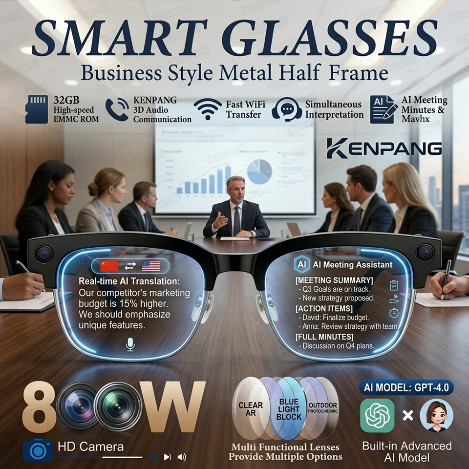 

AI Smart Glasses Translation 800W Pixel Camera Video Music Player Call Business 8K Sunglasses Glasses Men For Travel Work 2026