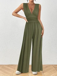 Spring and summer style fashionable elegant sleeveless temperament V-neck design sense loose jumpsuit women's wear