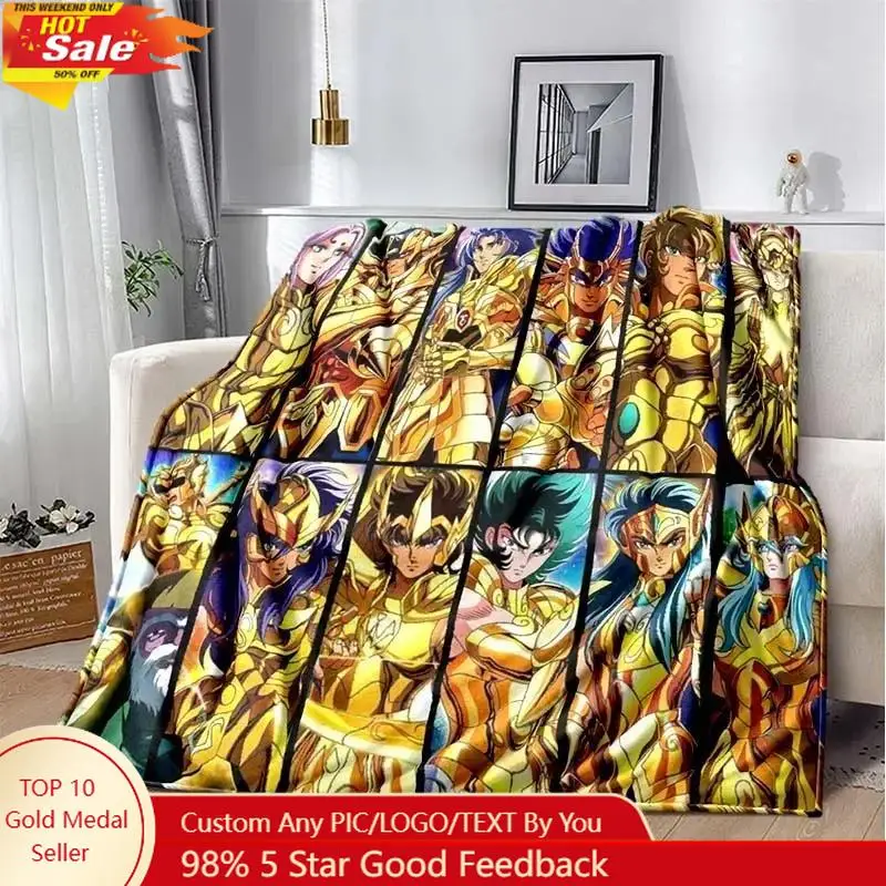 3D Retro Saint Seiya Anime Cartoon Flannel Blanket Soft Cozy Sofa Bed Travel Blanket Child Birthday Gift Custom blankets