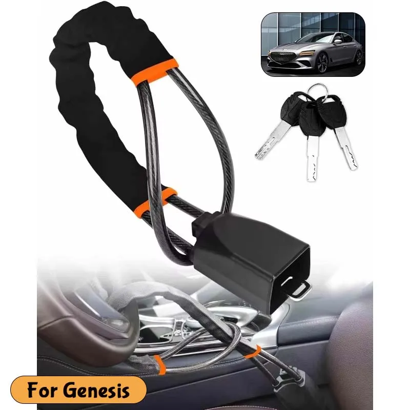 For Genesis Car Steering Wheel Lock Steel Rope Anti-Theft Lock With Seat Belt Socket Vehicle Security Locking System