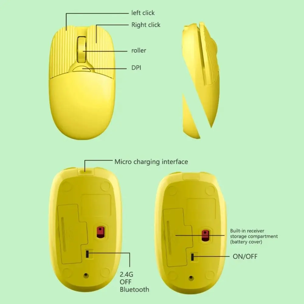 2.4GHz Dual-mode Wireless Mouse Noiseless Low Energy Consumption Ergonomics Wireless Mouse Convenient 1600DPI