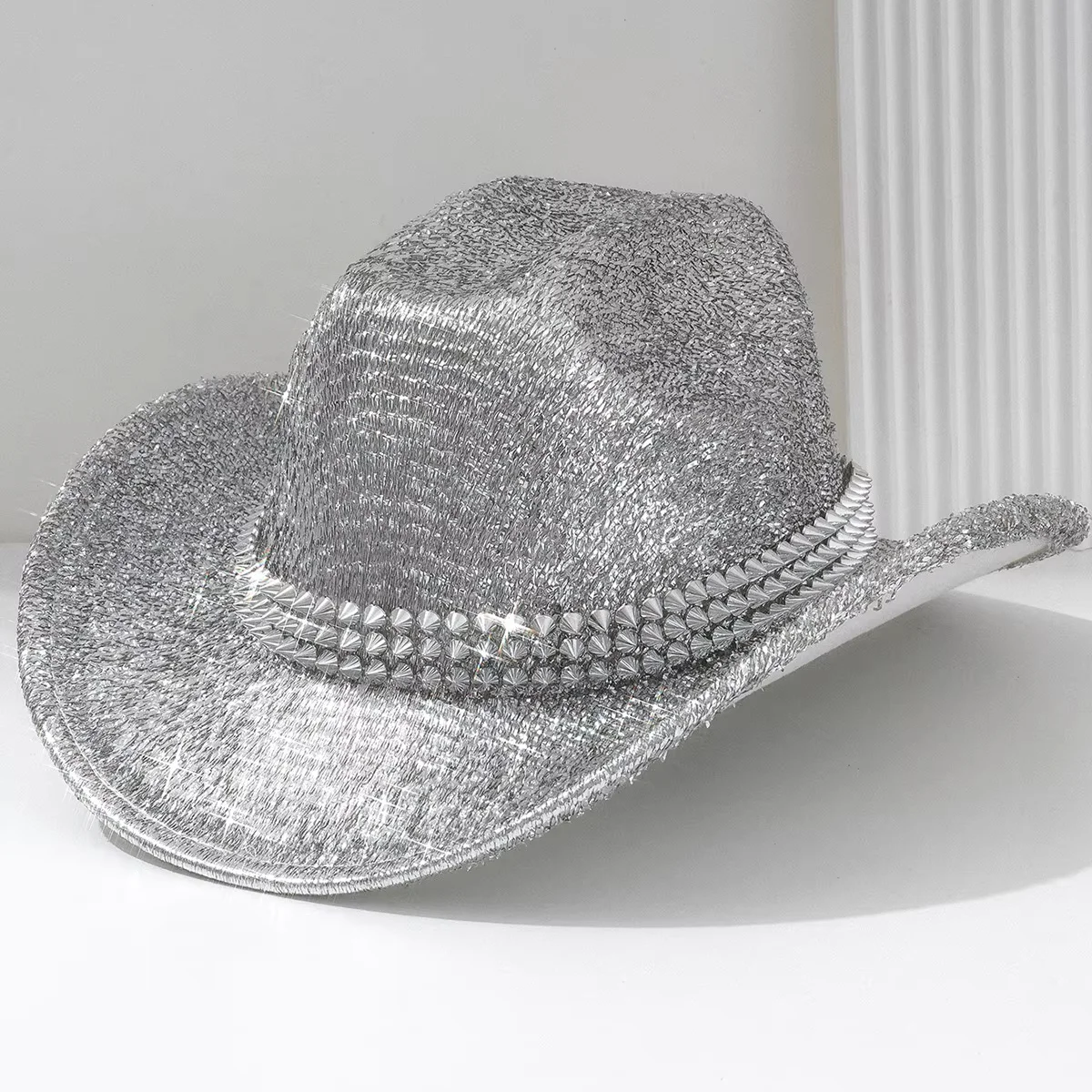 หมวกฮองหลวนสีดำสไตล์สตีมพังก์ประดับกลิตเตอร์สำหรับผู้ใหญ่ หมวกคาวบอยสำหรับผู้หญิง อุปกรณ์คอสเพลย์คาวบอยหญิง และหมวกคาวเกิร์ล