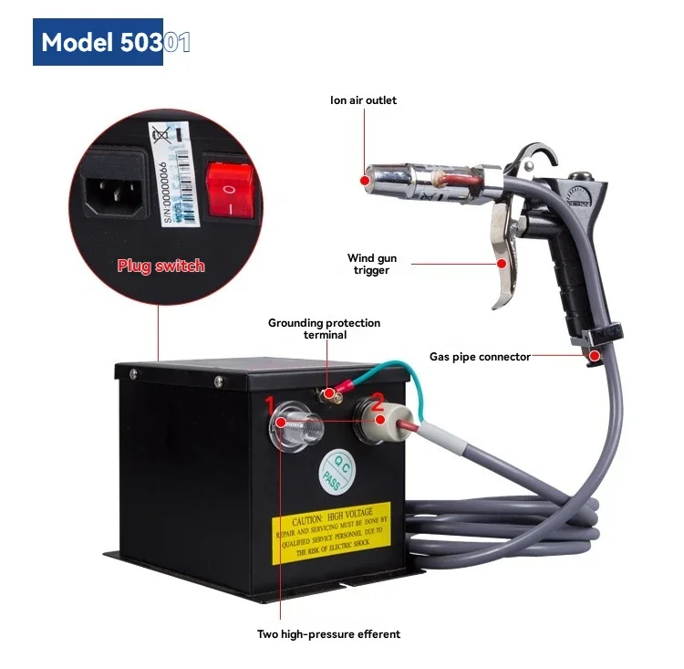 Ionic Air Gun Industrial Static Eliminator Adjustable Handheld Dust Collector, Automatic Anti-static Blowing Air Gun, Air Snake