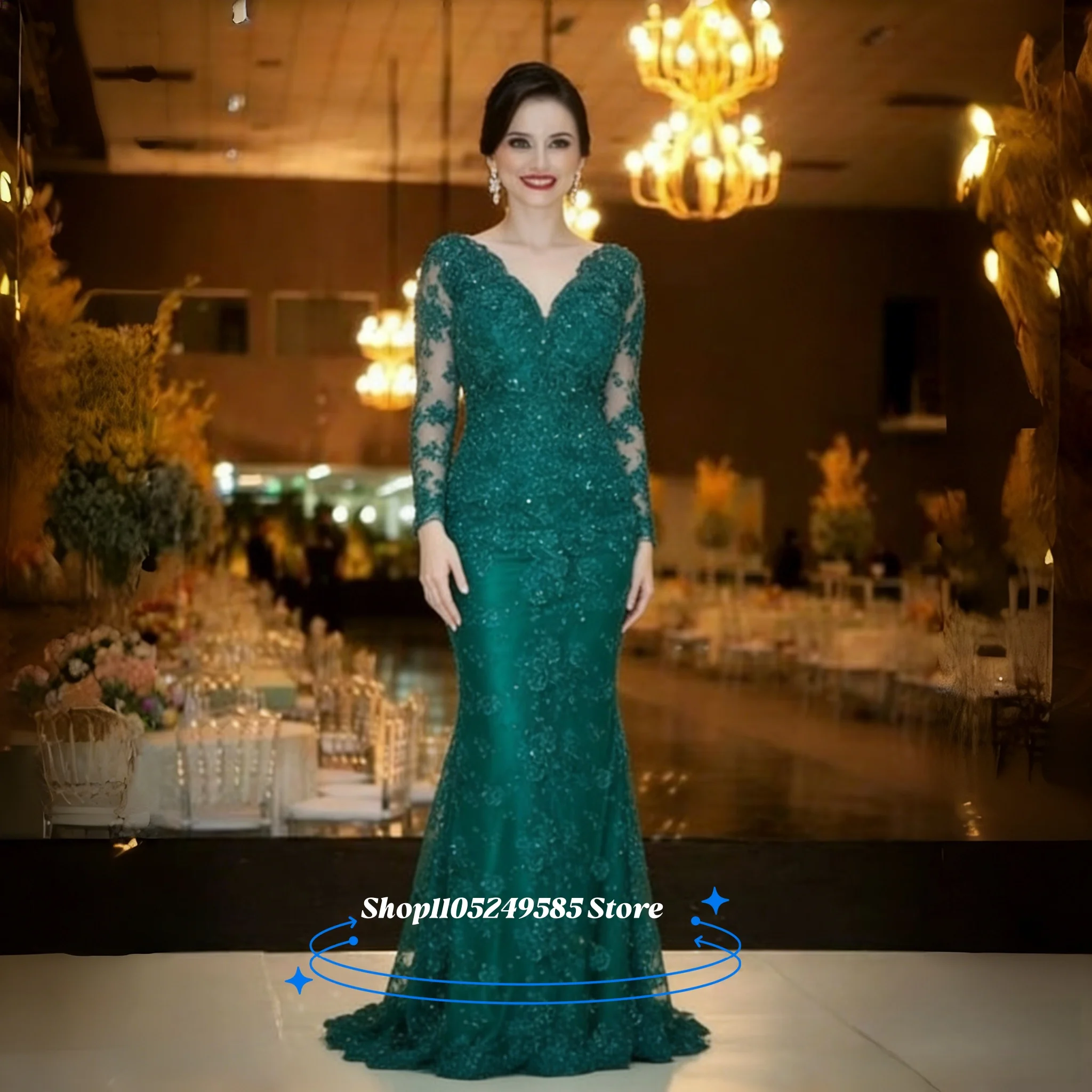 Elegant Green Lace Mother Of The Bride Dresses Long Sleeves V-Neck Wedding Guest Party Gowns Customized Groom Mom Formal Wear