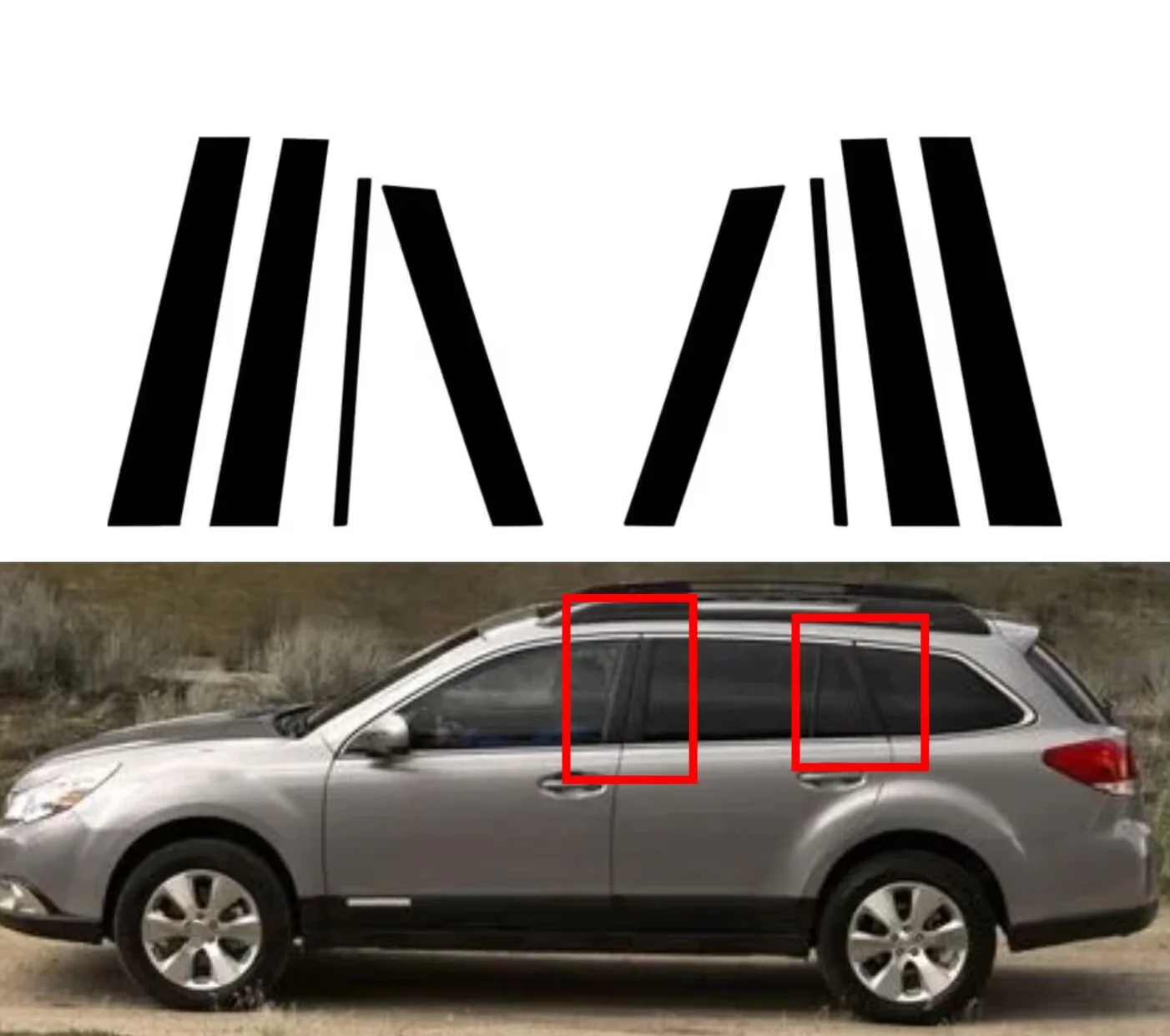 8PCS Glossy Black Pillar Posts Fit For  Subaru Outback 2010 -2014 2011 2012 2013  Window Moulding B C Center Sticker Cover