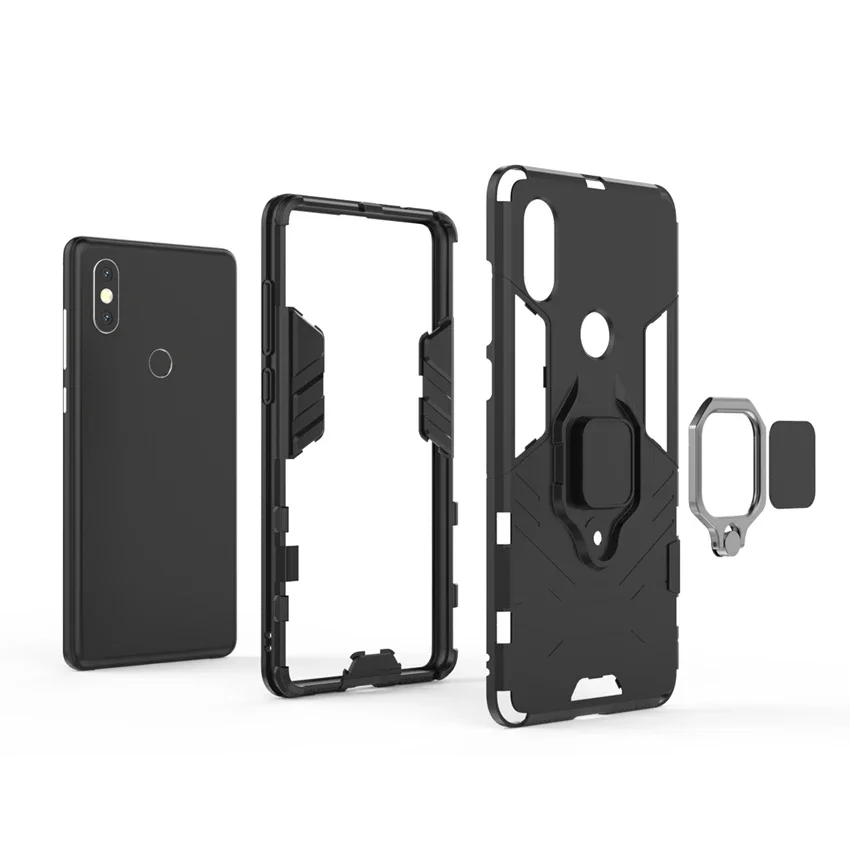 Hybrid Shockproof phone case for xiaomi mi mix 2 / mi mix 2s hard back cover with magnetic car holder armor ring kickstand shell