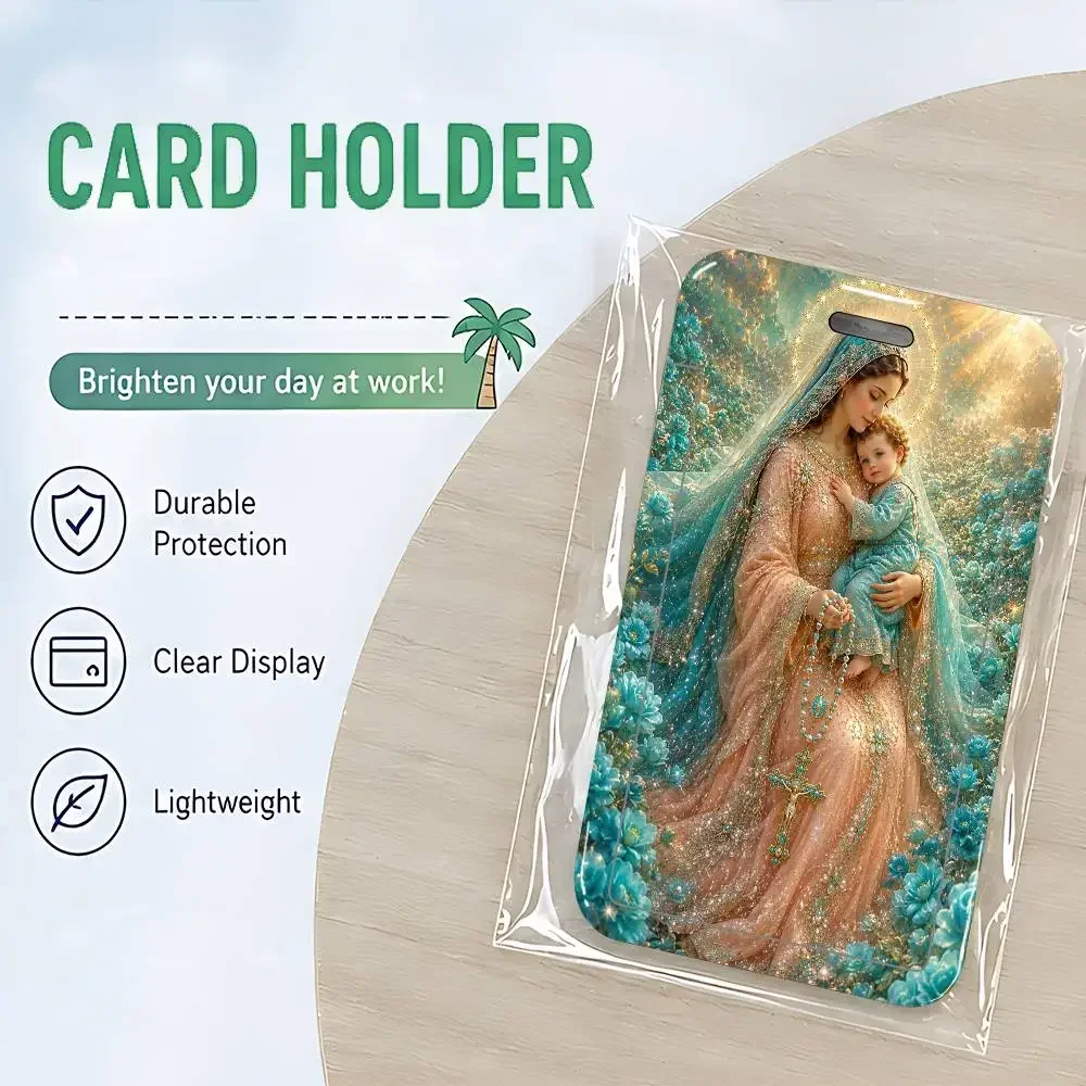 The Virgin Mary Jesus ID Card Holder Cute PVC Badge Holder Cartoon Card Cover Student ID Bus Card Case With Clear Window