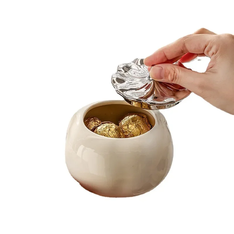 

:Creative Persimmon Storage Jar White Ceramic Candy Jar Seal Tea Jar Modern Style Home Kitchen Decoration Storage Container