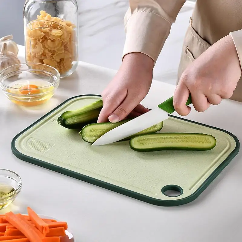 Straw Cutting Board Thickened Two Side Meat Fruit Vegetable Cutting Board Anti-Slip Chopping Board with Garlic Grinder and Scale