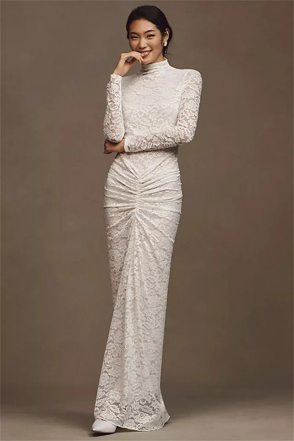 Mila White High Neck Long Sleeved Shirt Customized Prom Dresses Floor-Length New In Dresses Trumpet Zip Elegant فساتين سهرات