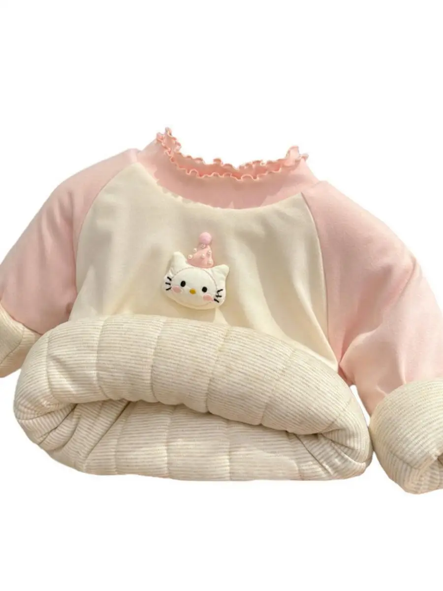 Camiseta de Algodón de Doble Capa para Niñas, Otoño Invierno, Ropa Infantil Cálida, Moderna y a la Moda