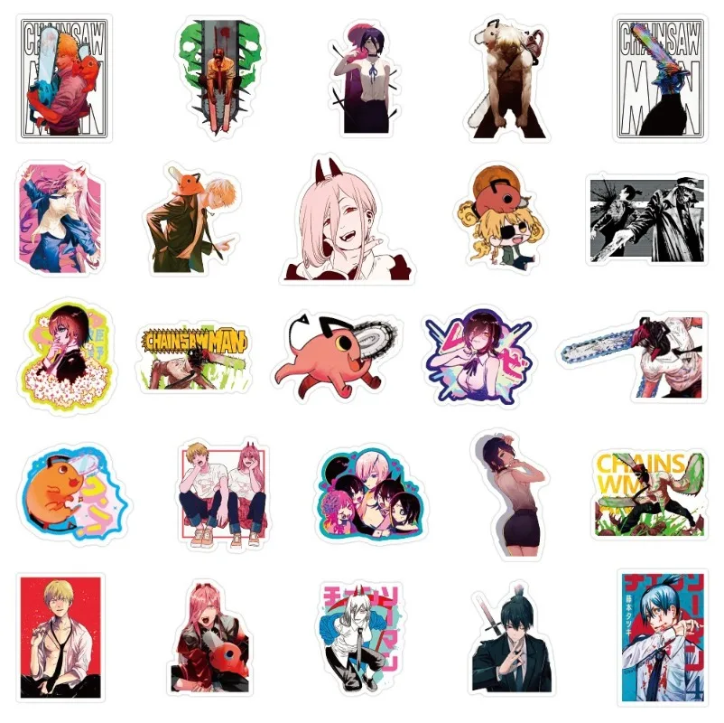 50pcs Cartoon Animation Chainsaw Man Graffiti Sticker Car Skateboard Refrigerator Desktop Luggage Decoration Waterproof Sticker