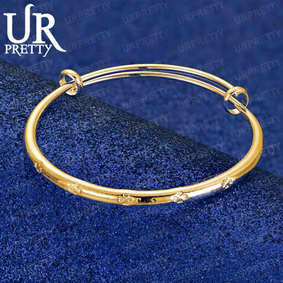 925 Sterling Silver 18k Gold Charm Pattern Push Pull Adjustable Bracelet Fashion Gift Party Wedding High-Quality Jewelry