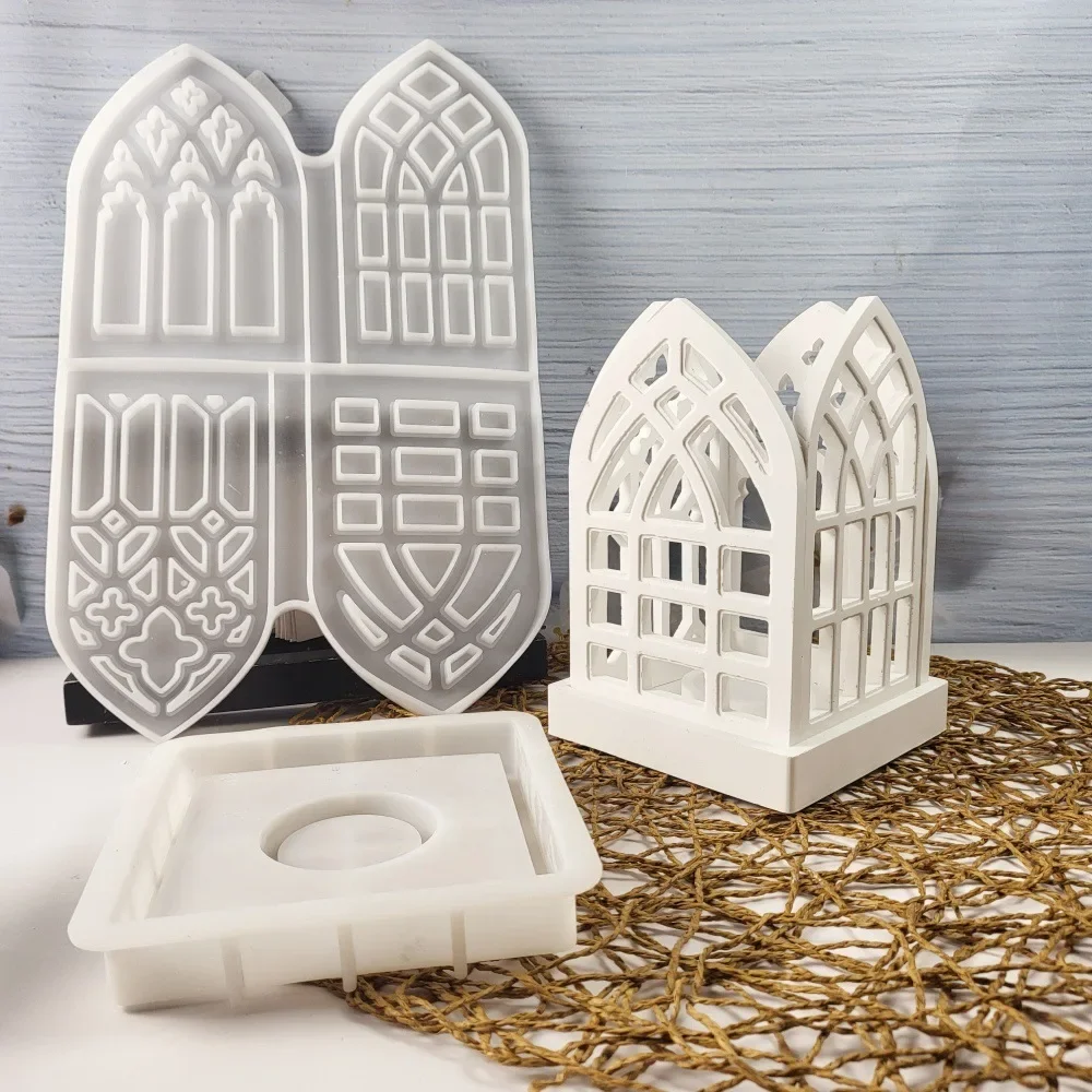 Gothic Style House Cement Concrete Molds Arc Shape Roof House Lamp Projection Box Candle Holder Gypsum Plaster Mould Resin Mold