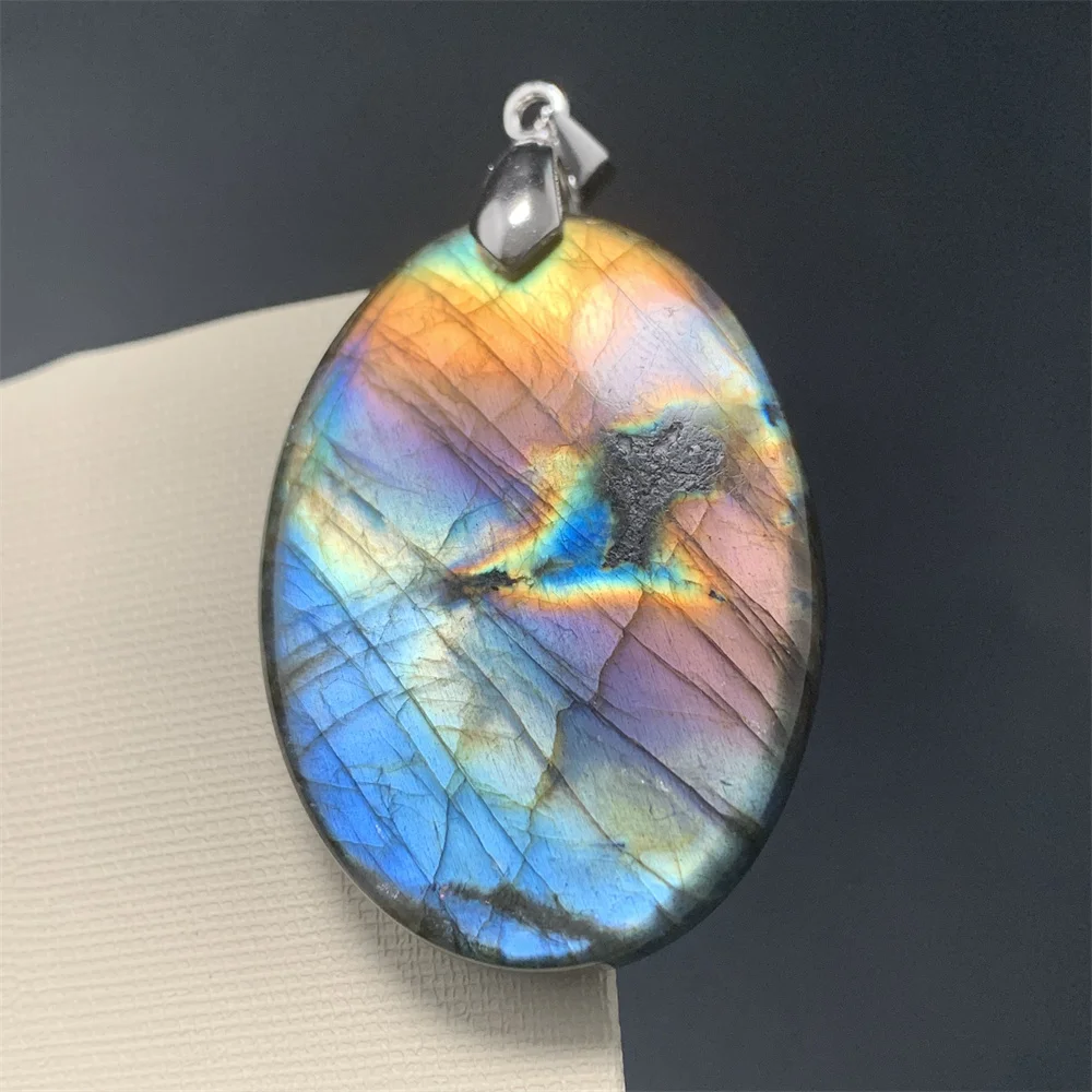 Natural Yellow Pink Light Labradorite Waterdrop Pendants for Women Colorful Rainbow Light Labrador Stones Necklaces 925 Silver 3