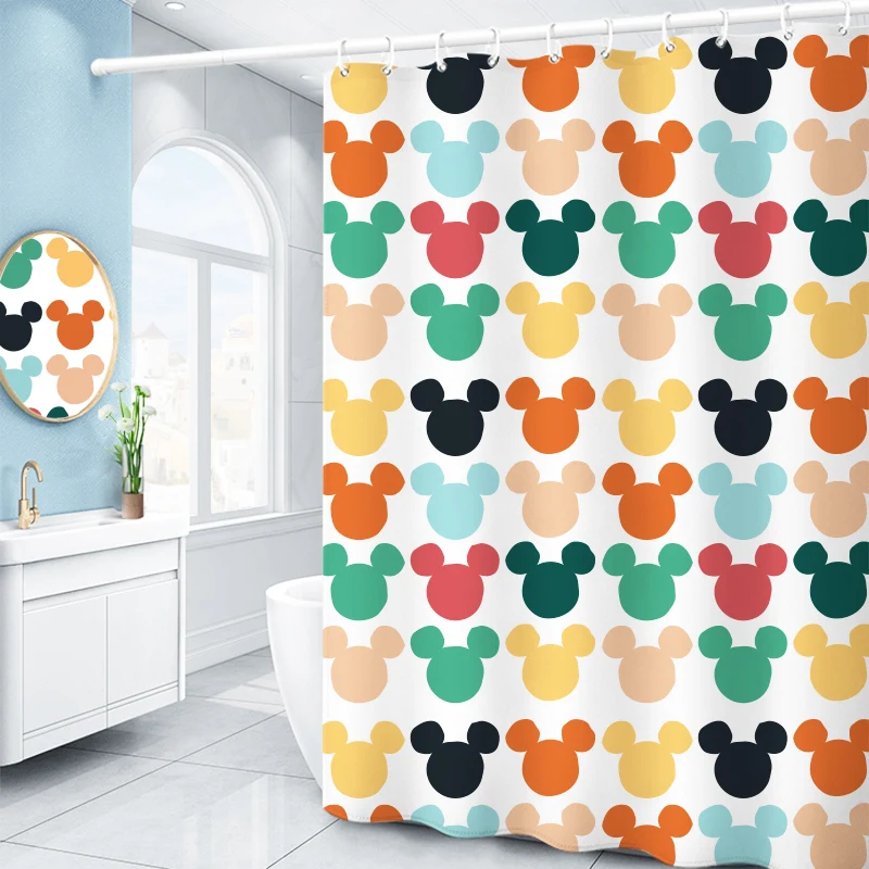 Mickey Mouse Shower Curtains Waterproof Bath Curtains Anime  Cartoon Print Polyester Bathing Cover 12 Hooks