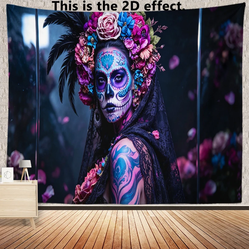 Gothic Floral Sugar Skull Background Cloth Hanging Cloth Bedroom Bedside Decorative Wall Cloth Dormitory Tapestry