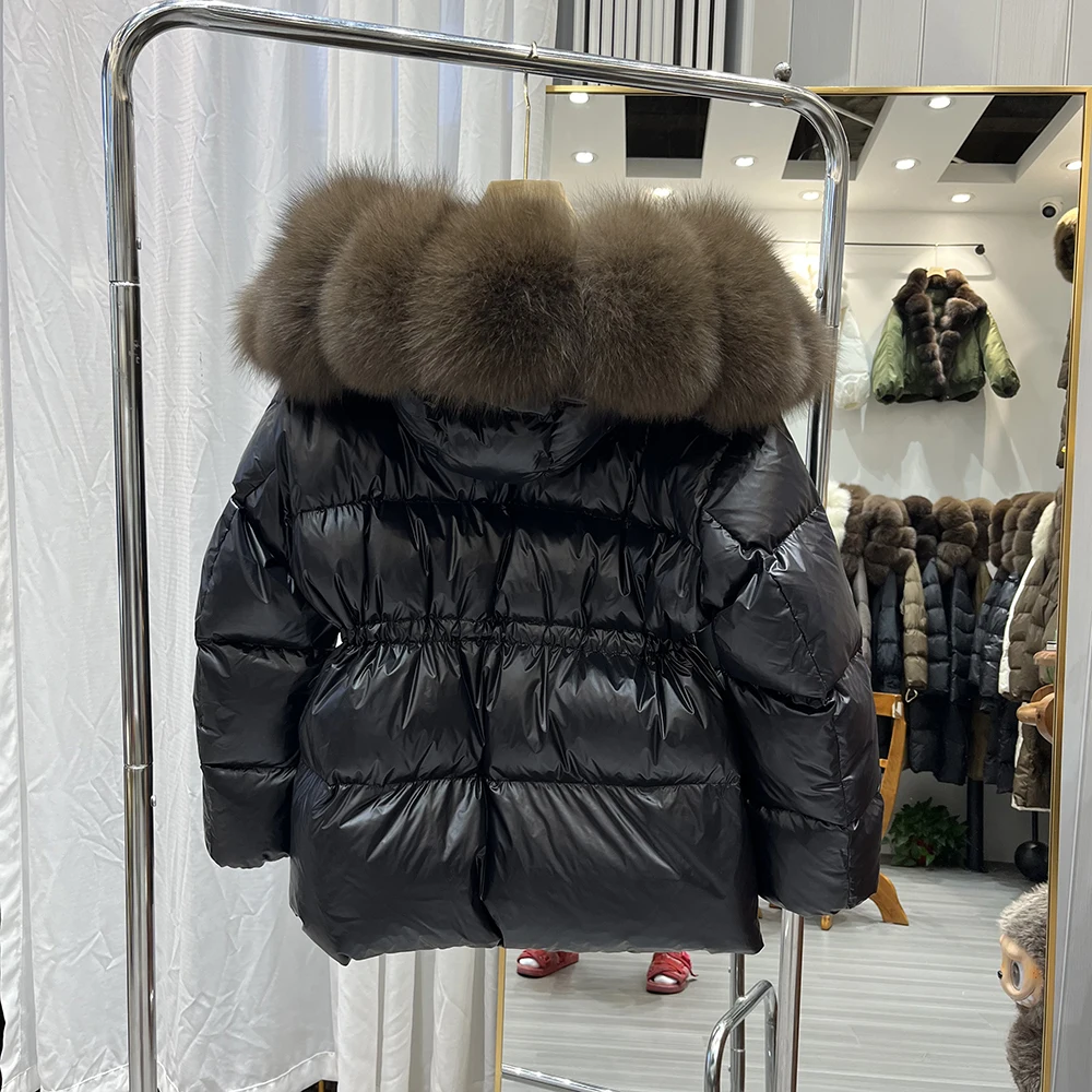 سترة نسائية من Thiened مع ياقة كبيرة من الفرو وخصر متوسط الطول ملابس خارجية دافئة لفصل الشتاء #2