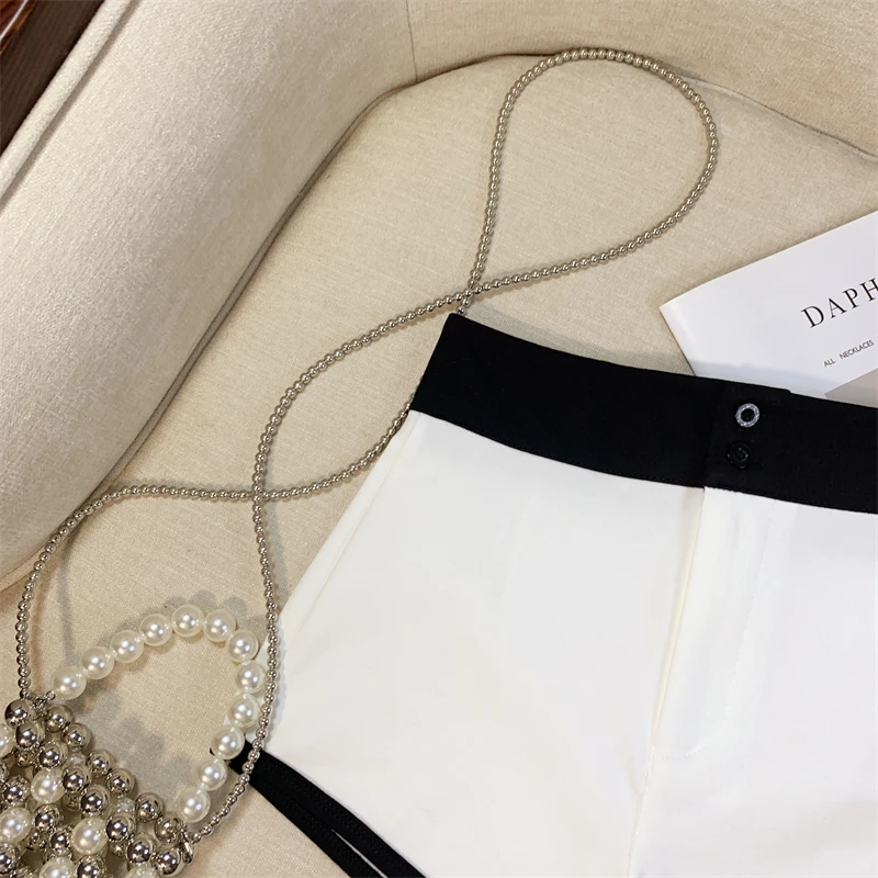 New Fashion Black White Patchwork High Waist Wrap Hip A-line Shorts Women Summer Gray Casual Wide-leg Short Pant Trend Popular