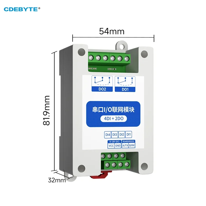 ModBus RTU Serial IO Module RS485 Interface 4DI+2DO 8 Digital Outputs  Rail Installation 8~28VDC CDEBYTE MA01-AXCX4020