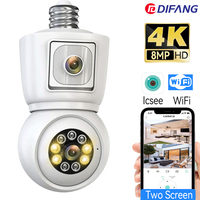 4K 8MP Bulb WiFi Camera Dual Lens Dual Screen 360° Panoramic View PTZ CCTV Mini Baby Monitor Bulb Surveillance Camera Icsee
